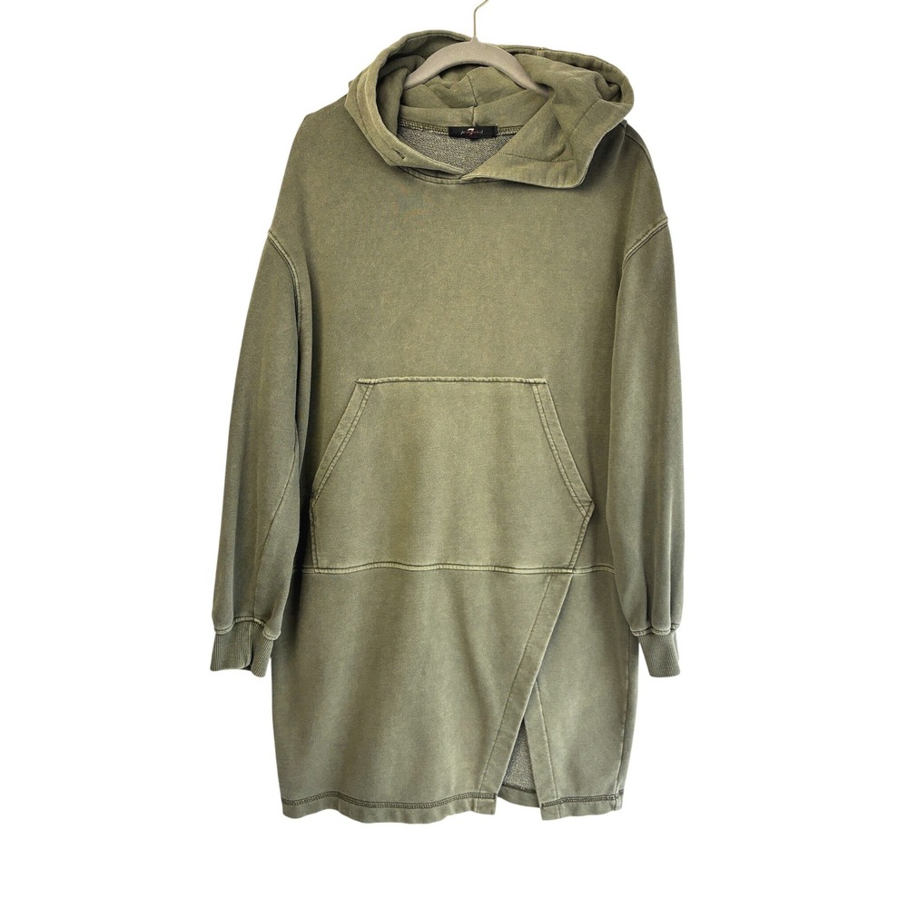 7 For All Mankind Olive Green Hooded Sweatshirt Tunic Dress Mineral Wash Hoodie